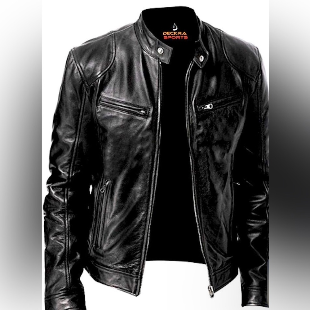 NWT Mens motorbike Genuine Leather stylish warm jacket by Deckra Sports